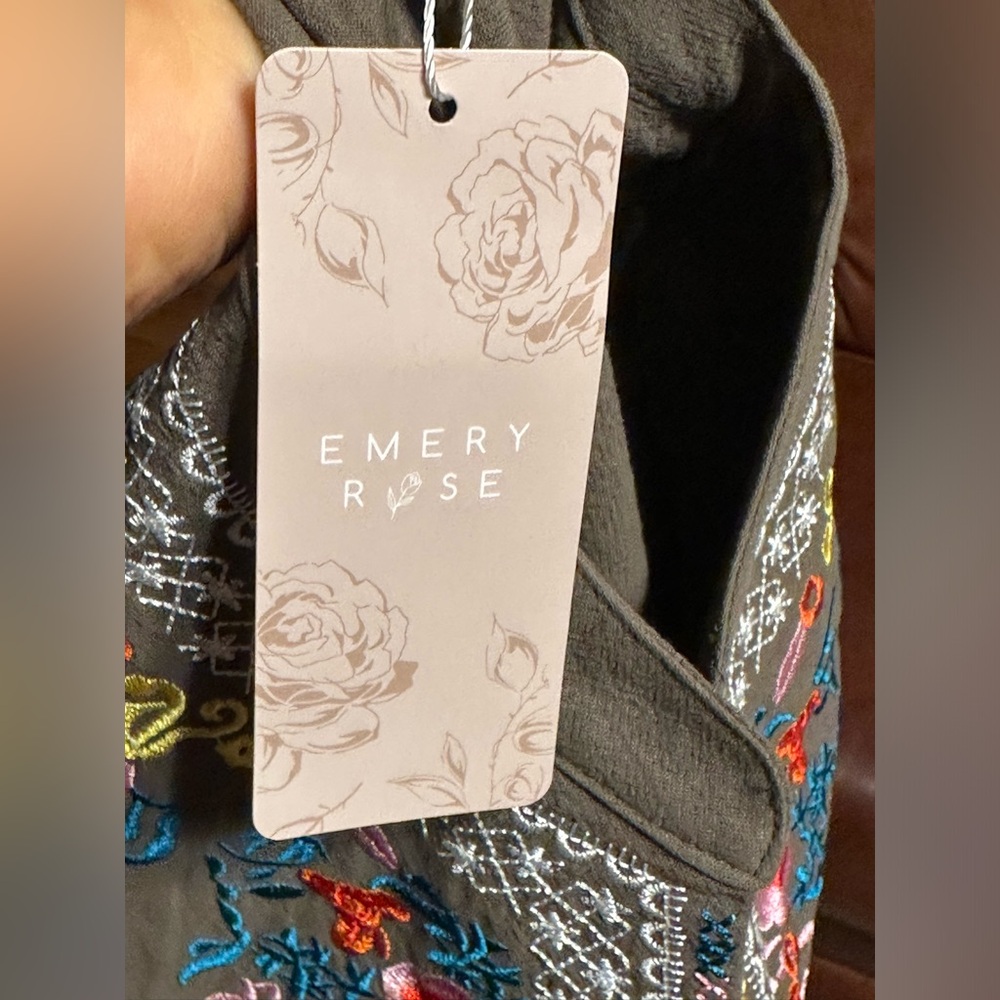 NWT EMERY ROSE PINK AND BLUE EMBROIDERY OLIVE GREEN COLOR DRESS SIZE M - Picture 8 of 16